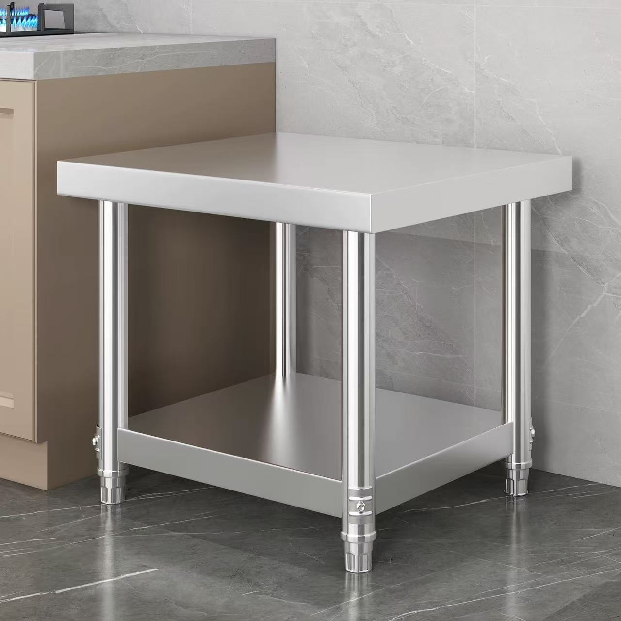 Commercial Kitchen Bench - Anpassbare 201/304 Edelstahl-Arbeitsplatte, doppelseitige Werkbank, Schneidebrett,