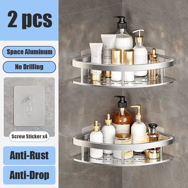 Commercial Kitchen Rack - Badezimmerregal ohne Bohren, wandmontiert, Shampooflaschenhalter, Dusch-Eckregal,