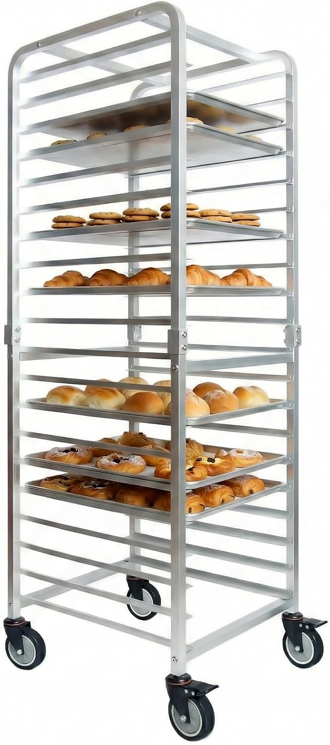 Commercial Kitchen Rack - Kommerzieller 20-stufiger Edelstahl-Backblechständer mit Rädern, mobiler
