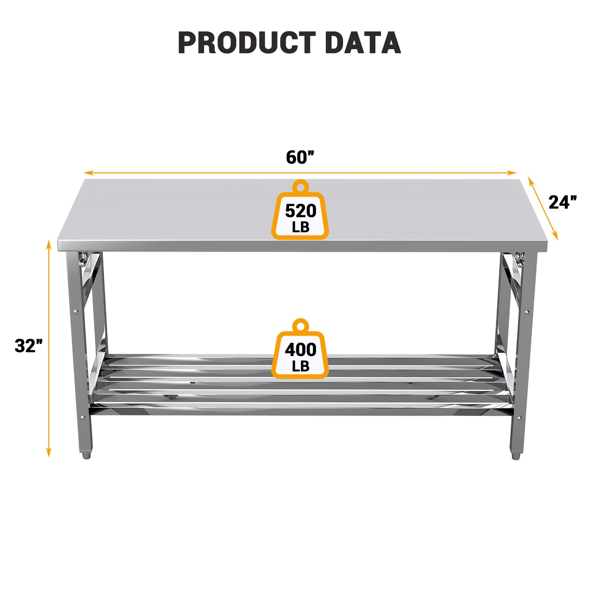 60*24 Zoll Edelstahl-Arbeitsti – Commercial Kitchen Bench Bewertung und Preis